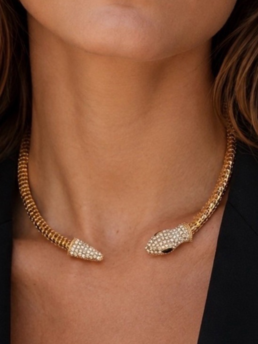 Gold Snake-Head Open Collar Necklace - Women Jewelry